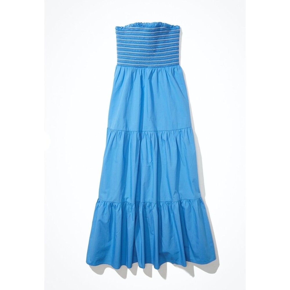 American Eagle Outfitters Strapless Midi Dress in Bright Blue